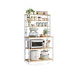 Baker's Rack – Wood and Metal – Rustic Brown and Ink Black – Kitchen Storage with Power Outlet and Hooks