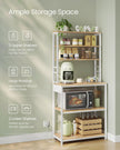 Baker's Rack – Wood and Metal – Rustic Brown and Ink Black – Kitchen Storage with Power Outlet and Hooks
