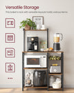 Baker's Rack – Wood and Metal – Rustic Brown – Kitchen Utility Storage with Wire Basket and S-Hooks