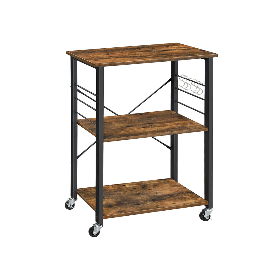 Serving Trolley – Metal – Industrial Design – 3 Shelves with Hooks
