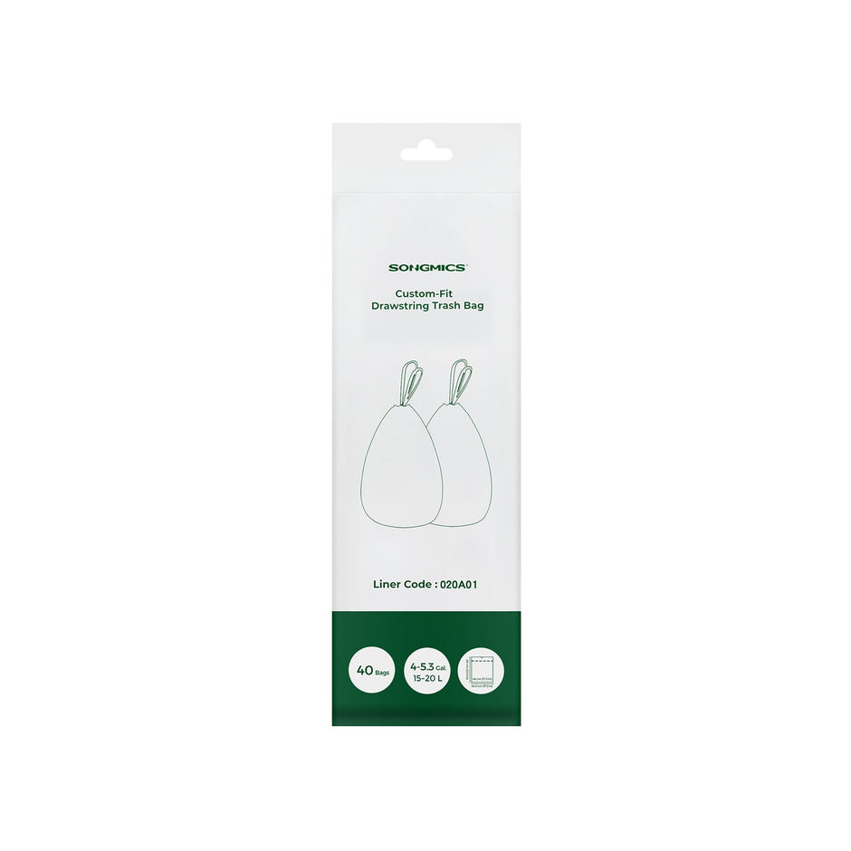Bin Liners – Plastic – White – Drawstring, 15-20L Capacity, 40 Pieces