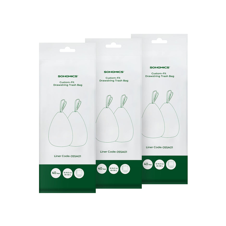 Drawstring Rubbish Bags – Plastic – White – 120 Pieces for 45-55L Bins