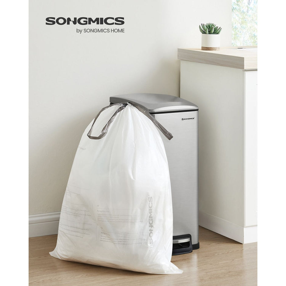 Drawstring Rubbish Bags – Plastic – White – 120 Pieces for 45-55L Bins