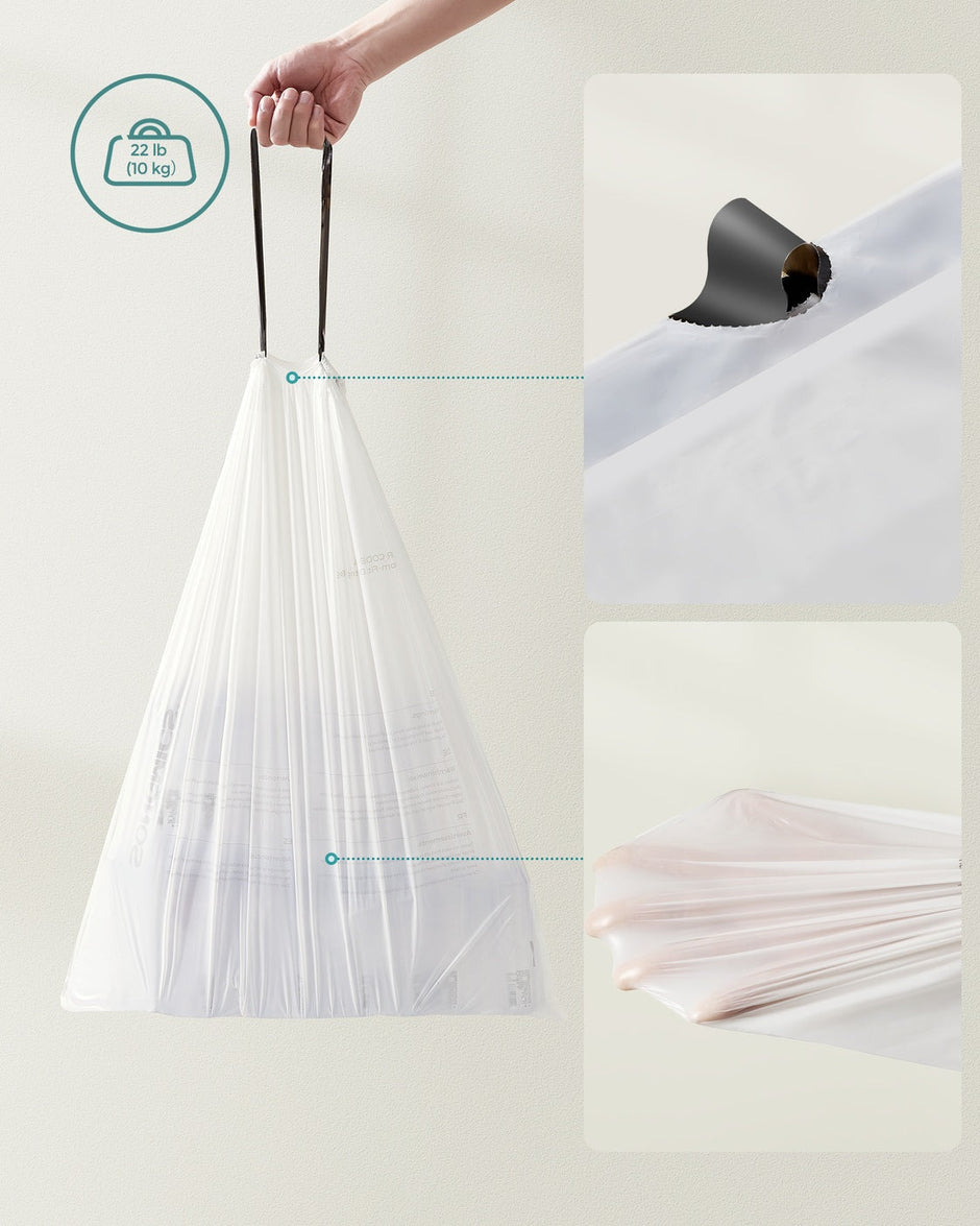 Drawstring Rubbish Bags – Plastic – White – Pre-Separated for 15-20L Kitchen Bins, 40 Pieces per Roll