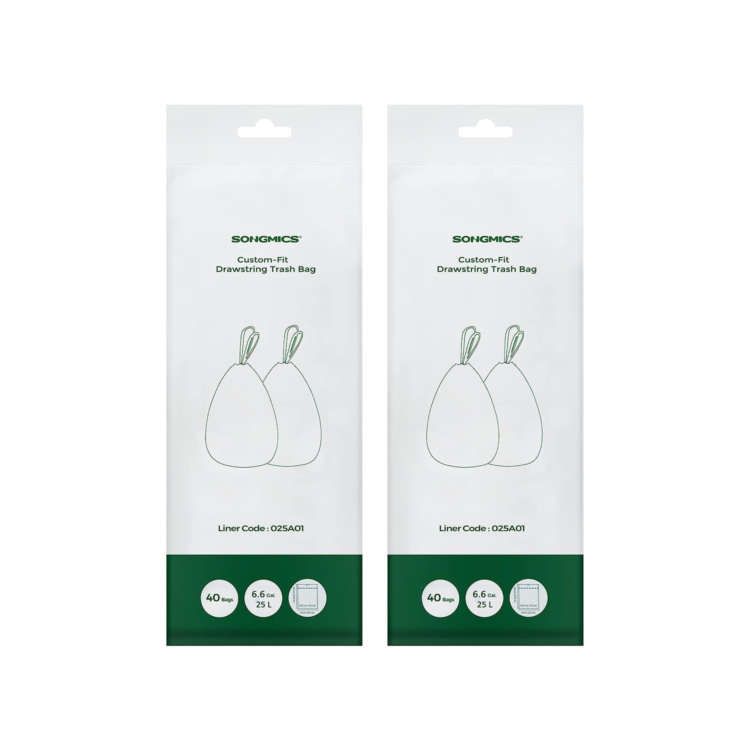 Bin Liners – Plastic – White – Drawstring for 25L Kitchen Bins, 80 Pieces