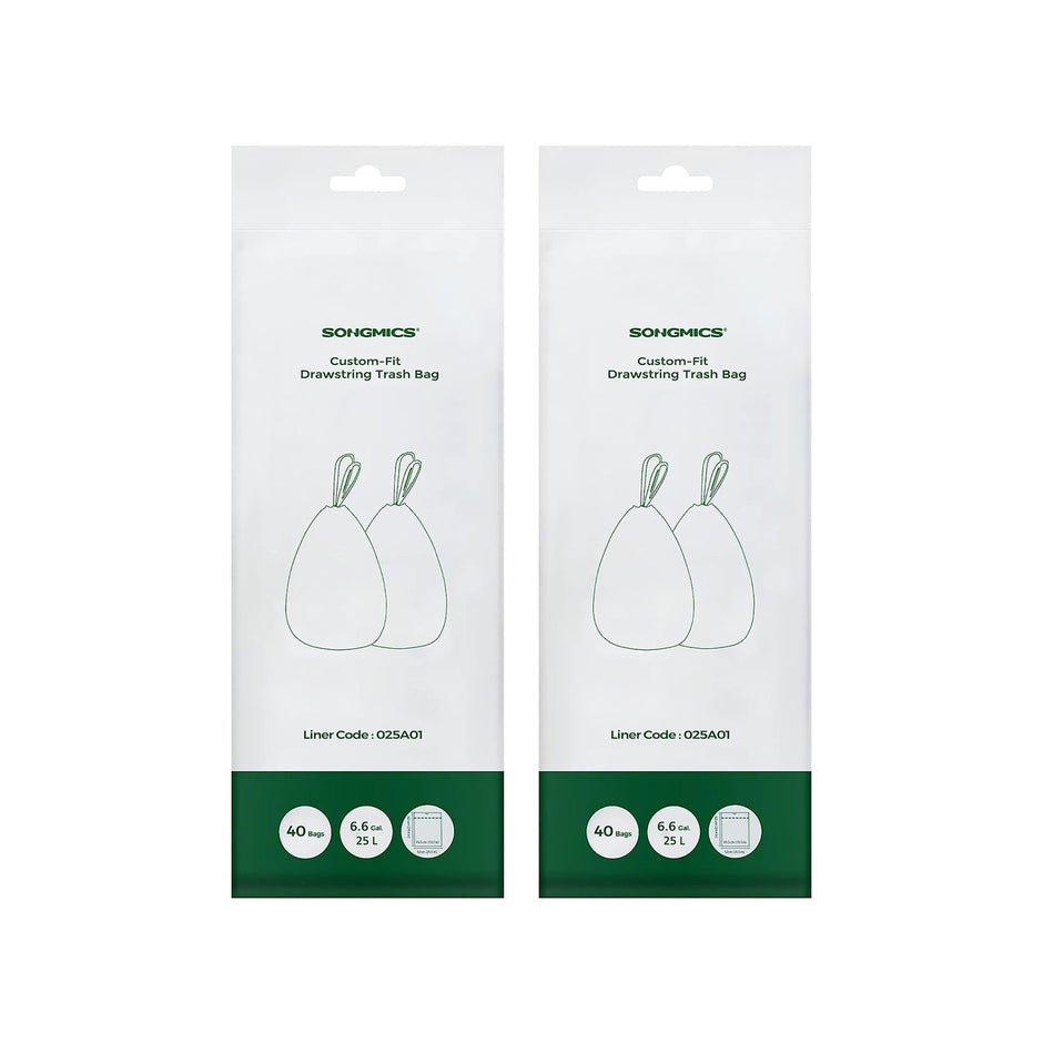 Bin Liners – Plastic – White – Drawstring for 25L Kitchen Bins, 80 Pieces
