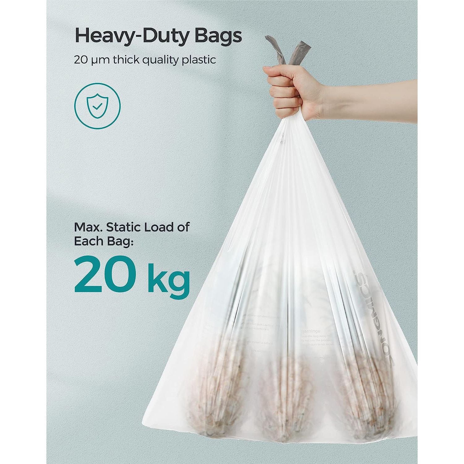 Bin Liners – Plastic – White – Drawstring for 25L Kitchen Bins, 80 Pieces