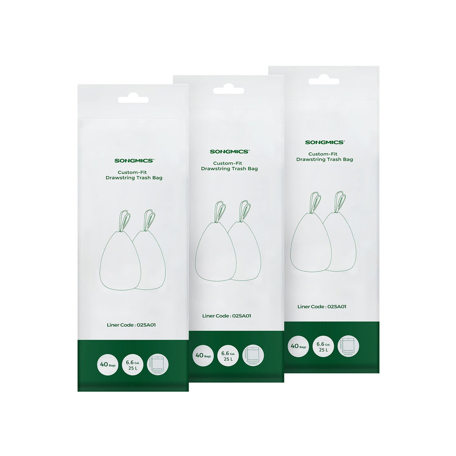 Drawstring Rubbish Bags – Plastic – White – 25L Capacity, 120 Pieces in 3 Rolls