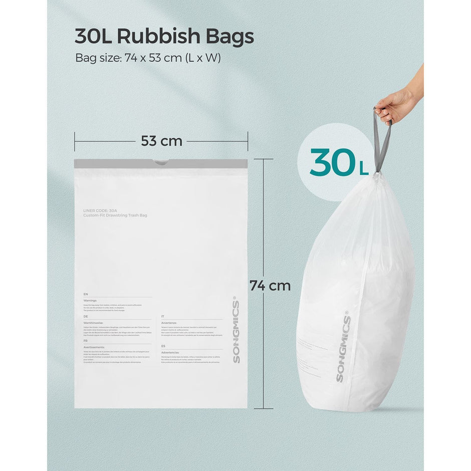 Heavy-Duty Drawstring Bin Bags – Plastic – White – Watertight, 180 Pieces (8-Gallon / 30L)