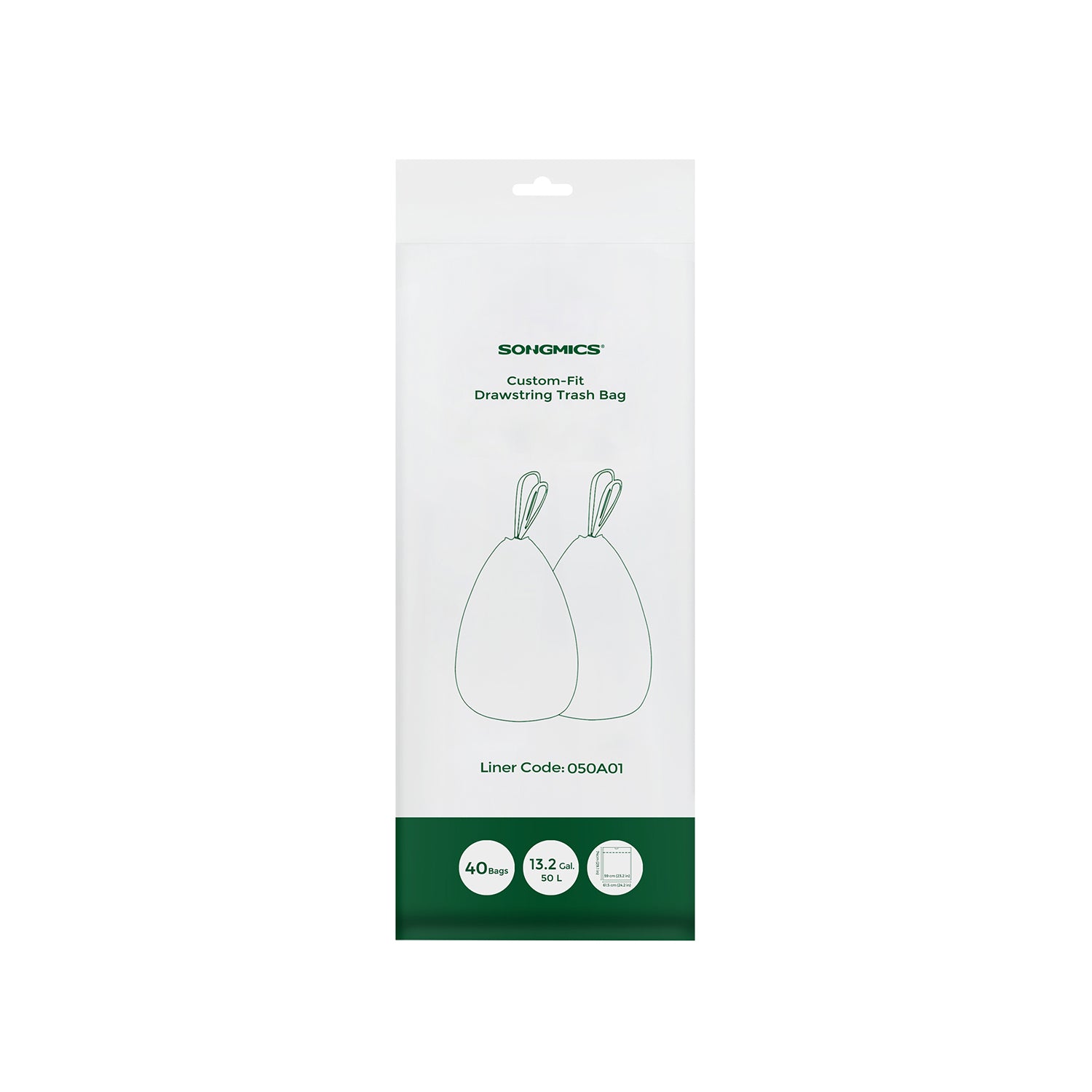 50L Drawstring Rubbish Bags – White – 40 Pieces per Roll