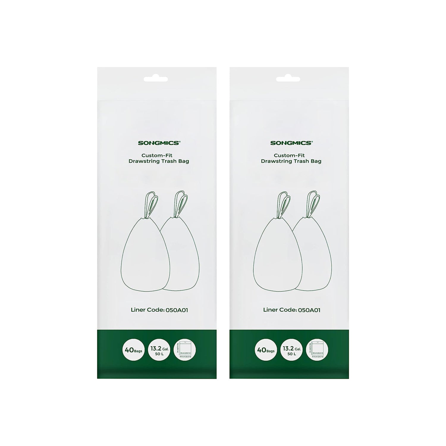 Bin Liners – Plastic – White – 50L Capacity, 80 Pieces with Drawstring Closure