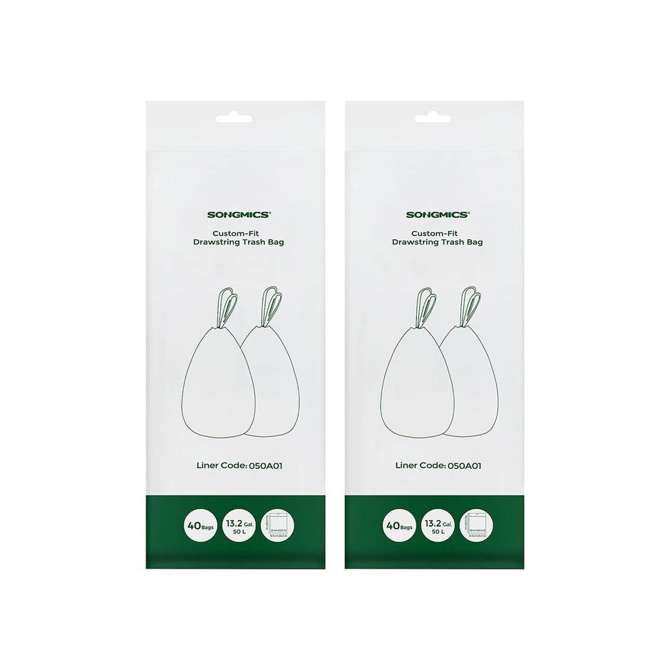Bin Liners – Plastic – White – 50L Capacity, 80 Pieces with Drawstring Closure