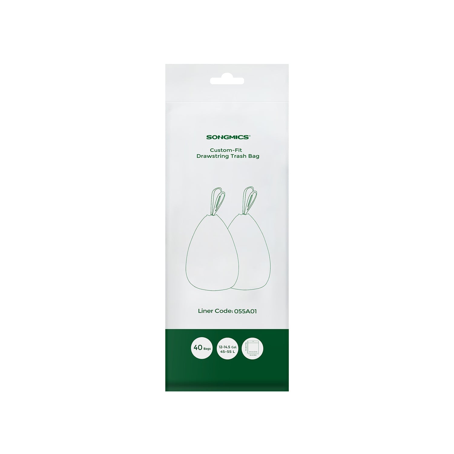 Kitchen Bin Liners – Plastic – White – Drawstring – 45-55L, 40 Pieces