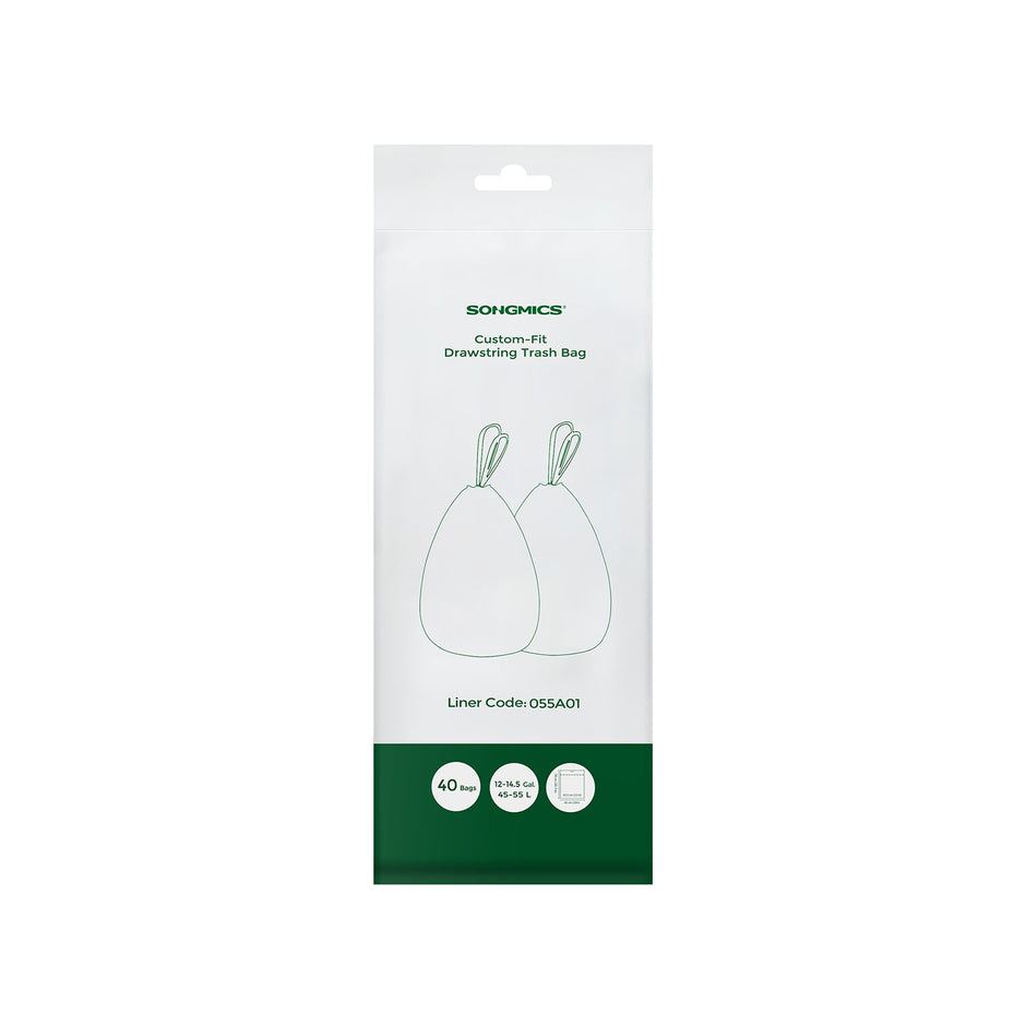 Kitchen Bin Liners – Plastic – White – Drawstring – 45-55L, 40 Pieces
