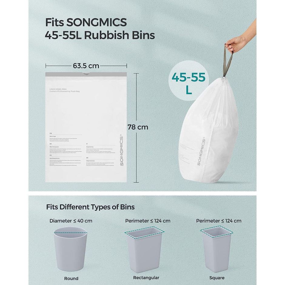 Bin Liners – Plastic – White – 80 Pieces for 45-55L Kitchen Bins