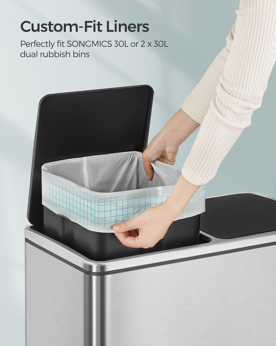 30L Drawstring Bin Liners – Robust Plastic – White – Custom-Fit, 45 Pieces Per Roll