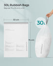 30L Drawstring Bin Liners – Robust Plastic – White – Custom-Fit, 45 Pieces Per Roll