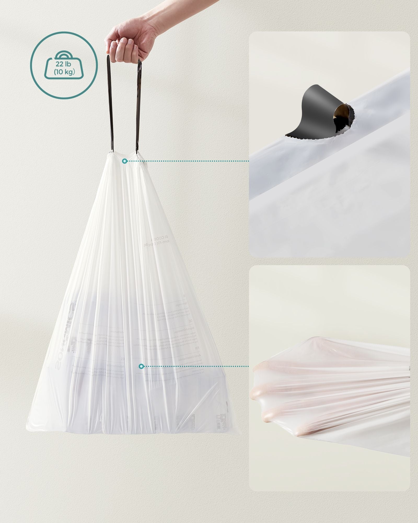 Heavy-Duty Drawstring Bin Bags – Plastic – White – Watertight, 180 Pieces (8-Gallon / 30L)