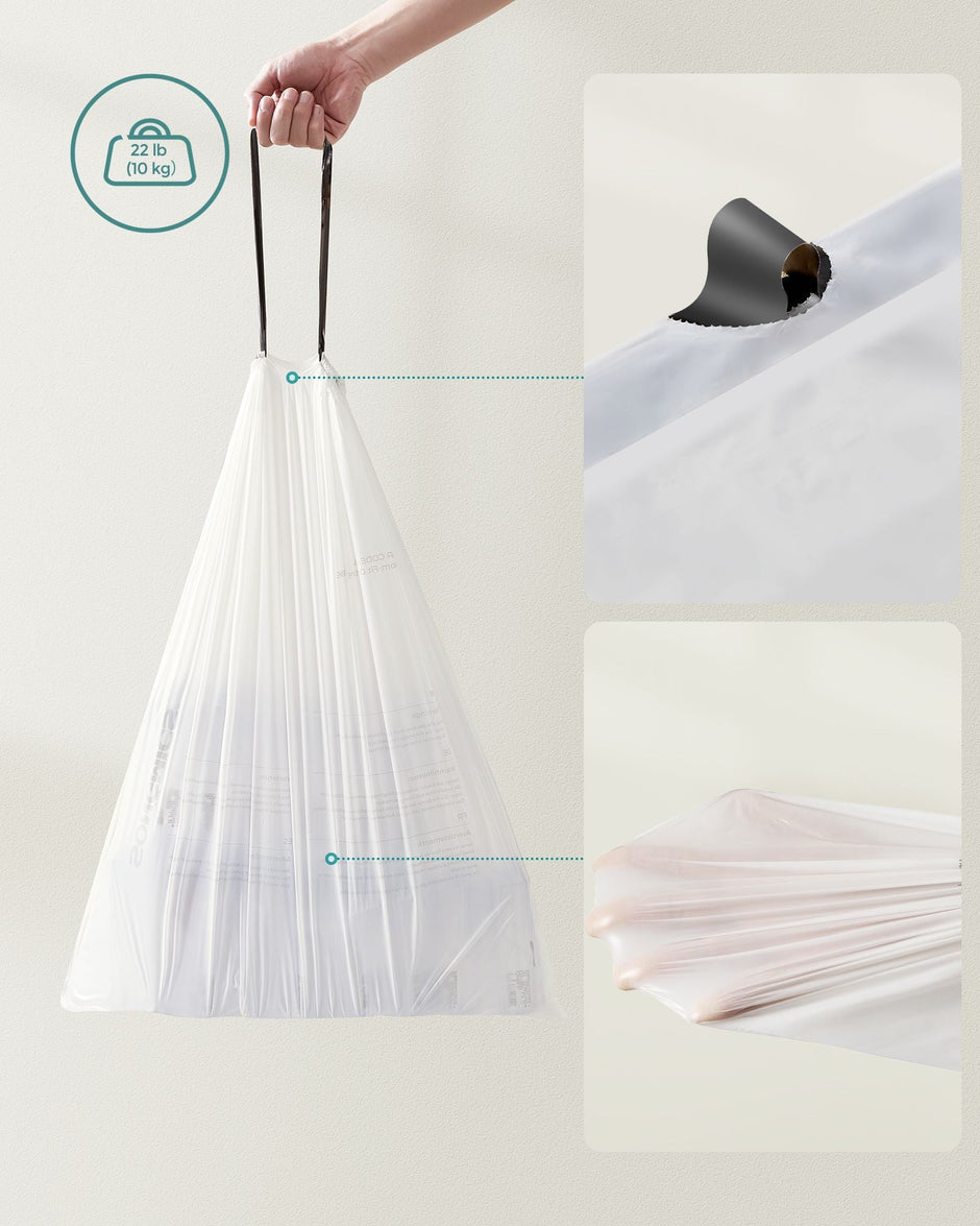 Heavy-Duty Drawstring Bin Bags – Plastic – White – Watertight, 180 Pieces (8-Gallon / 30L)