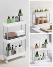 3-Tier Slide-Out Storage Trolley – Metal – White – Slim Rolling Cart with Hollow-Out Design