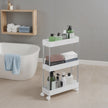 Extendable Kitchen Countertop Shelf – Metal – White – Slim Rolling Trolley with Wheels