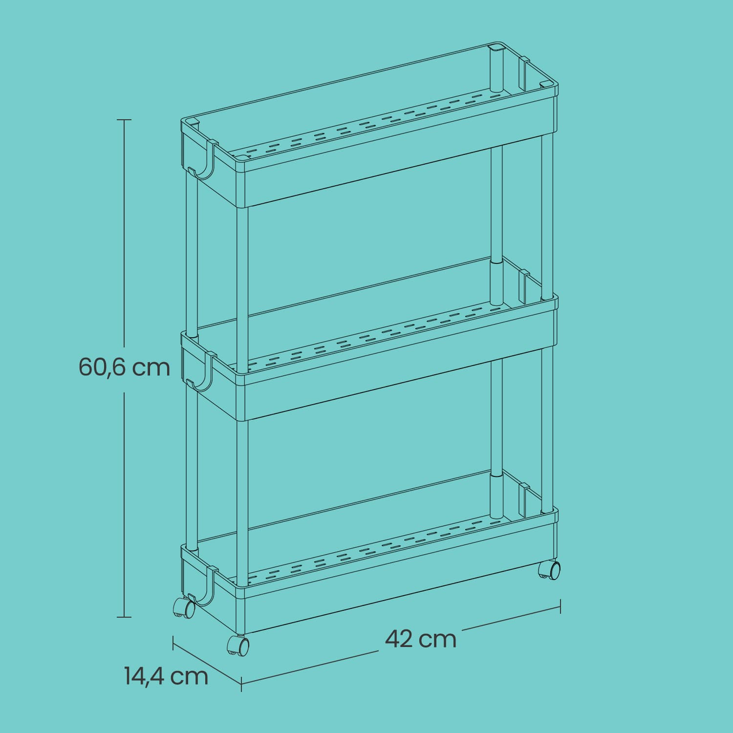 Extendable Kitchen Countertop Shelf – Metal – White – Slim Rolling Trolley with Wheels