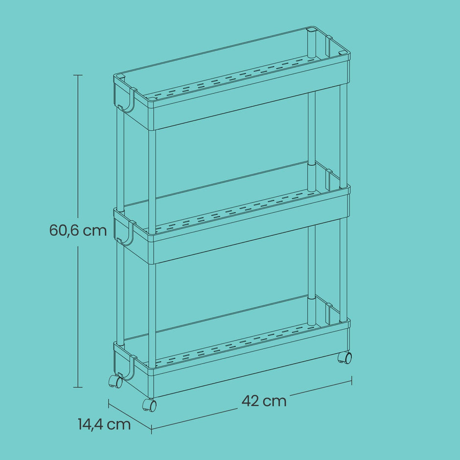Extendable Kitchen Countertop Shelf – Metal – White – Slim Rolling Trolley with Wheels