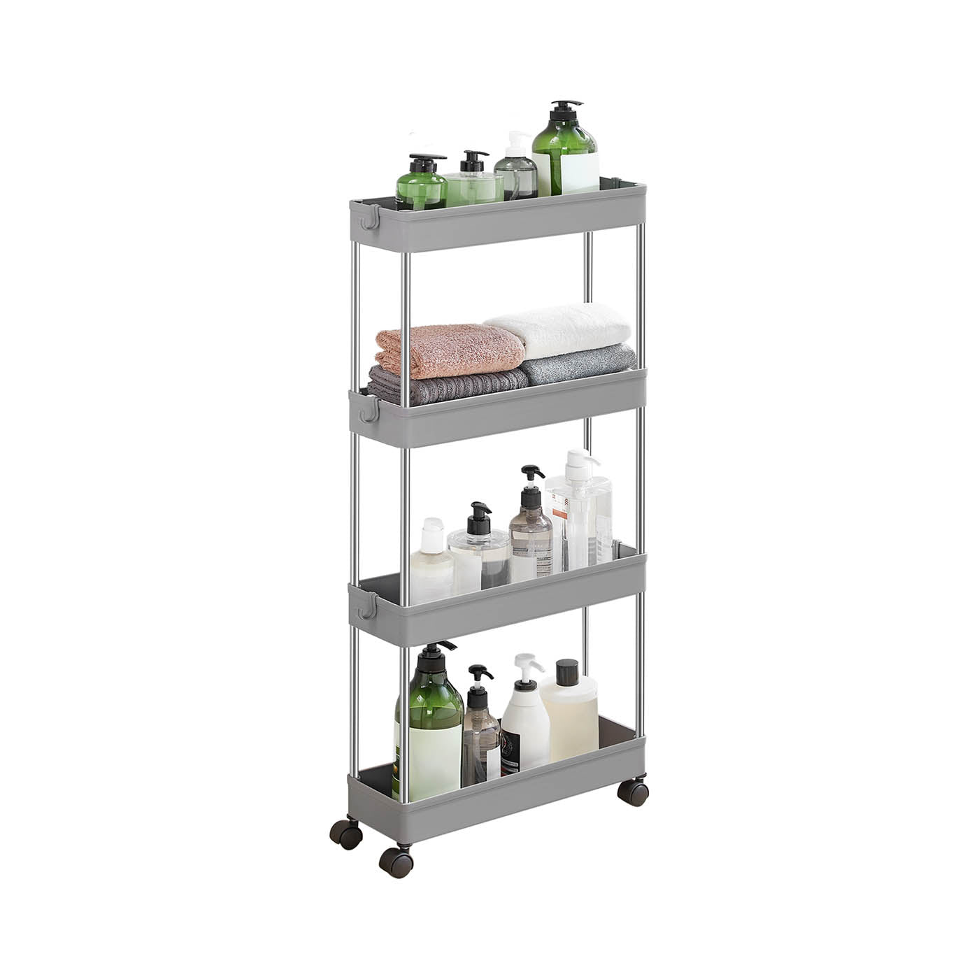 4-Tier Slim Rolling Cart – Plastic – Grey – Space-Saving Design