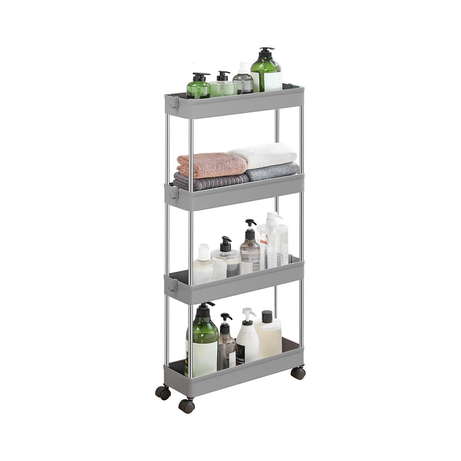 4-Tier Slim Rolling Cart – Plastic – Grey – Space-Saving Design