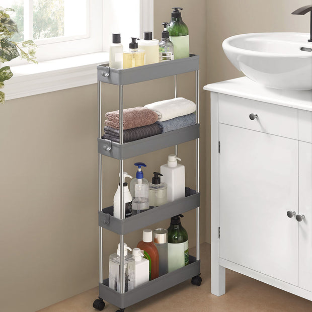 4-Tier Slim Rolling Cart – Plastic – Grey – Space-Saving Design