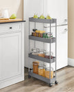 4-Tier Slim Rolling Cart – Plastic – Grey – Space-Saving Design