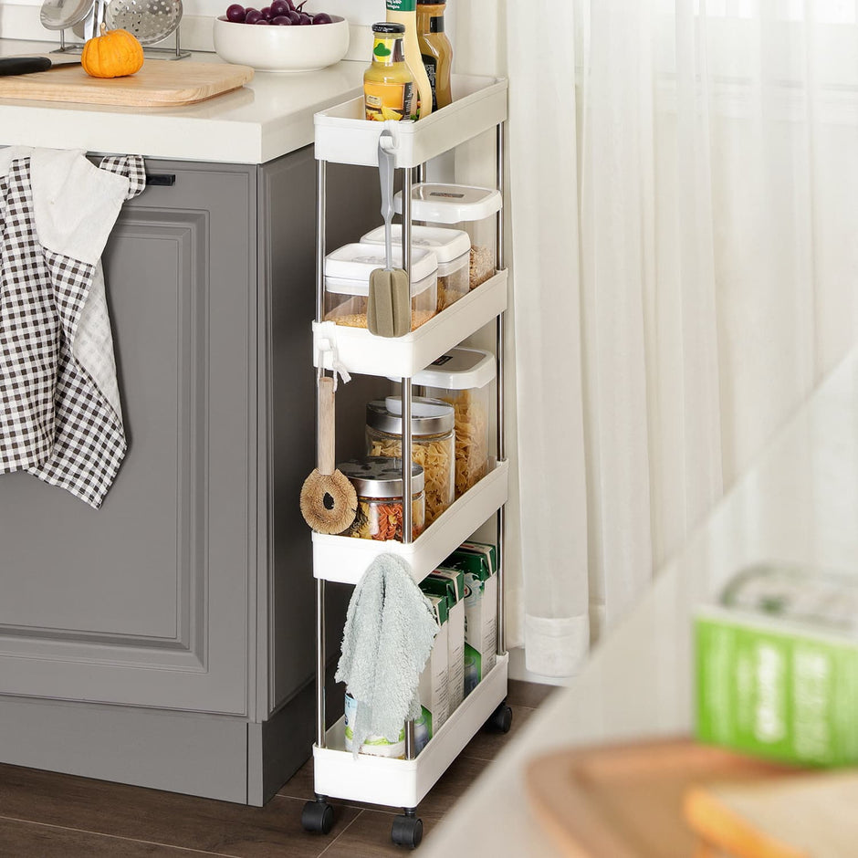 4-Tier Rolling Trolley – Metal – Black – Space-Saving Design with Wheels for Kitchen, Living Room, and Bathroom