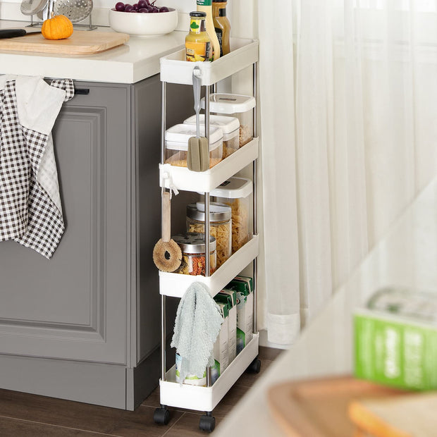 4-Tier Rolling Trolley – Metal – Black – Space-Saving Design with Wheels for Kitchen, Living Room, and Bathroom