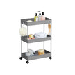 3-Tier Storage Trolley – Plastic – Grey – Rolling Wheels with Hooks