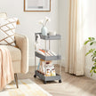 3-Tier Storage Trolley – Plastic – Grey – Rolling Wheels with Hooks