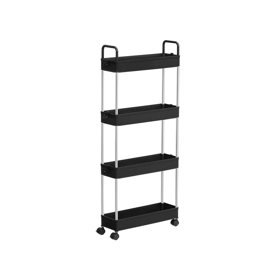 Narrow Storage Cart – Metal – Black – 4-Tier with Handles and Wheels