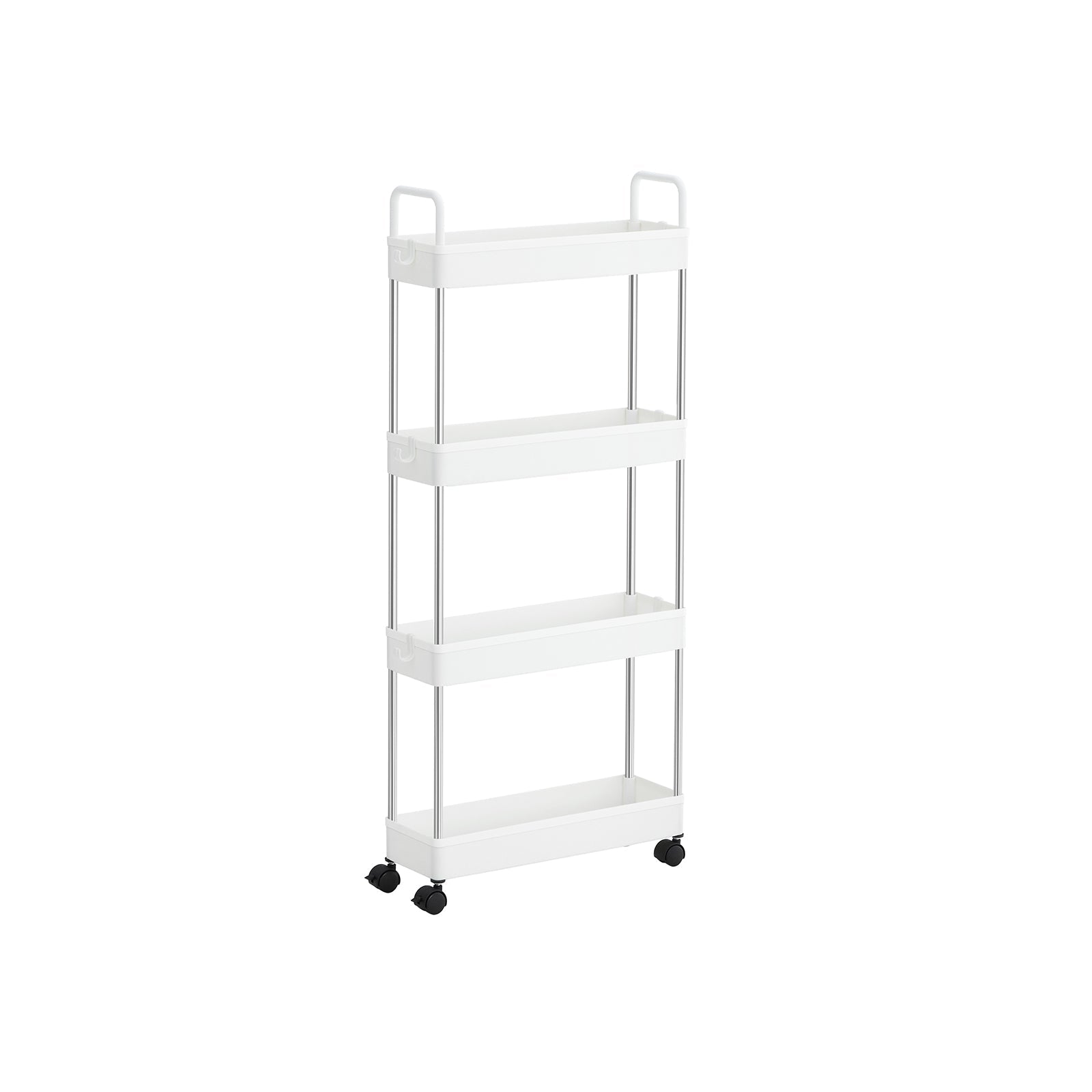 Narrow Storage Cart – Metal – White – 4-Tier with Wheels and Handles