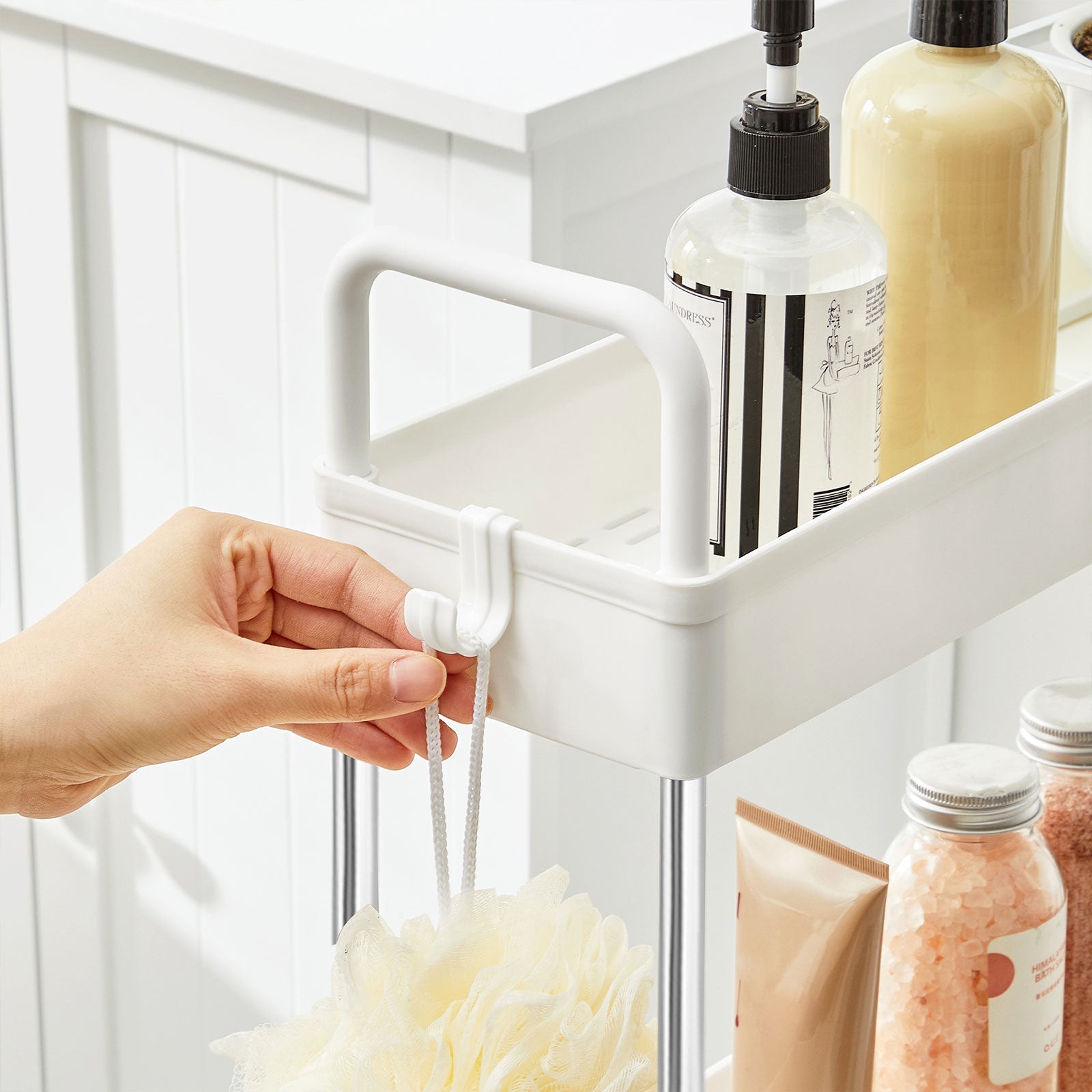 Narrow Storage Cart – Metal – White – 4-Tier with Wheels and Handles