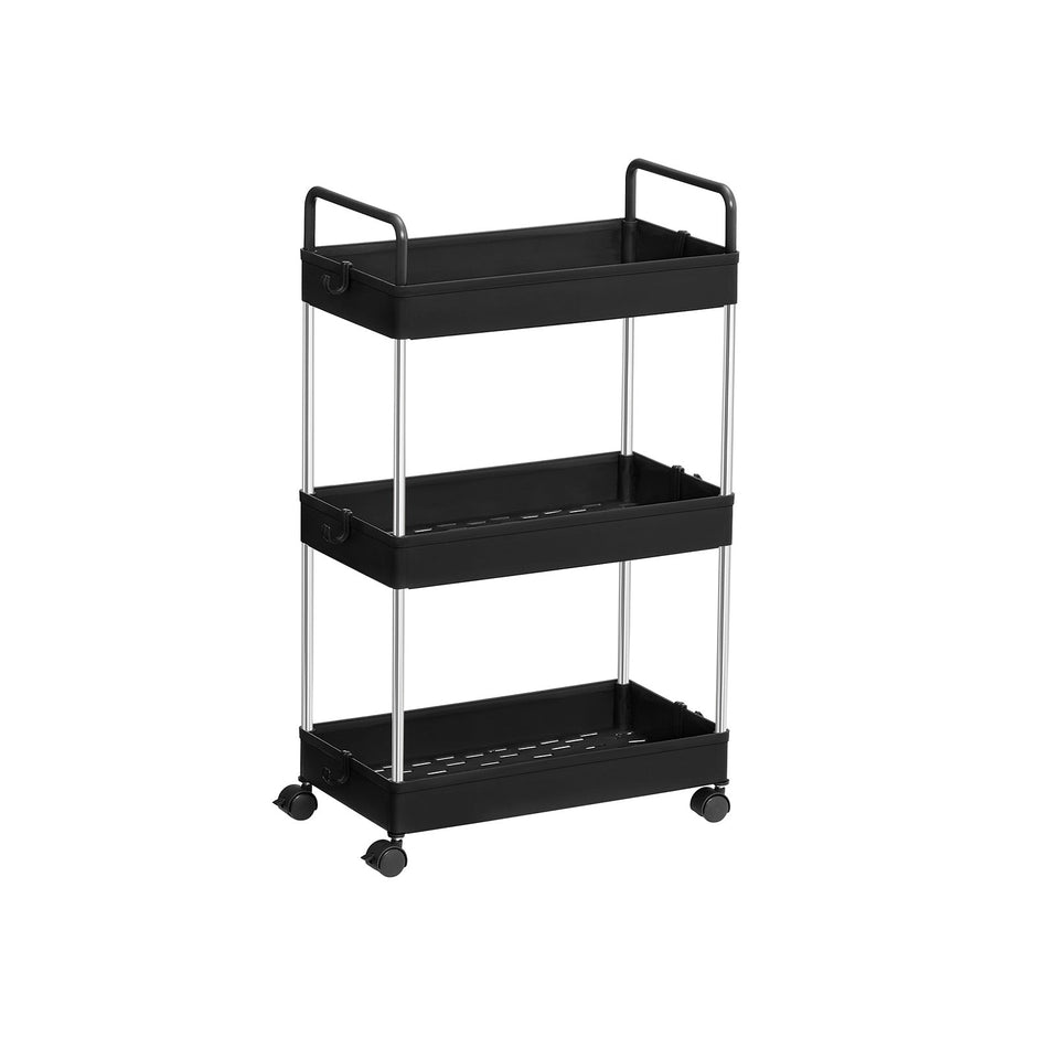 Storage Cart – Plastic – Black – 3-Tier with Wheels and Handles