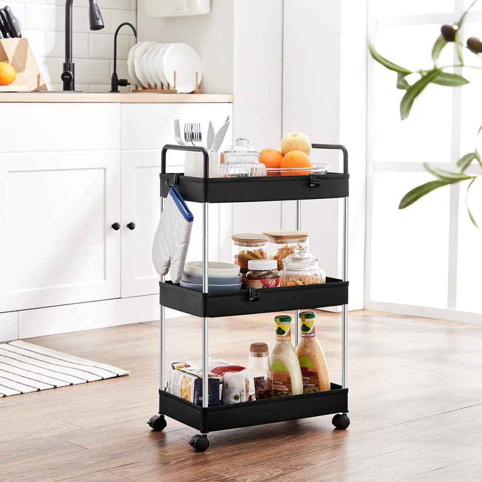 Storage Cart – Plastic – Black – 3-Tier with Wheels and Handles