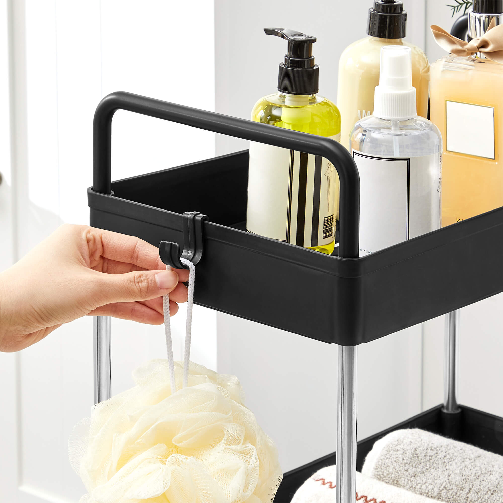 Storage Cart – Plastic – Black – 3-Tier with Wheels and Handles