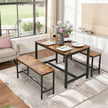Set of 2 Dining Room Benches – Metal – Rustic Brown and Black – Sturdy Frame for Kitchen and Living Room