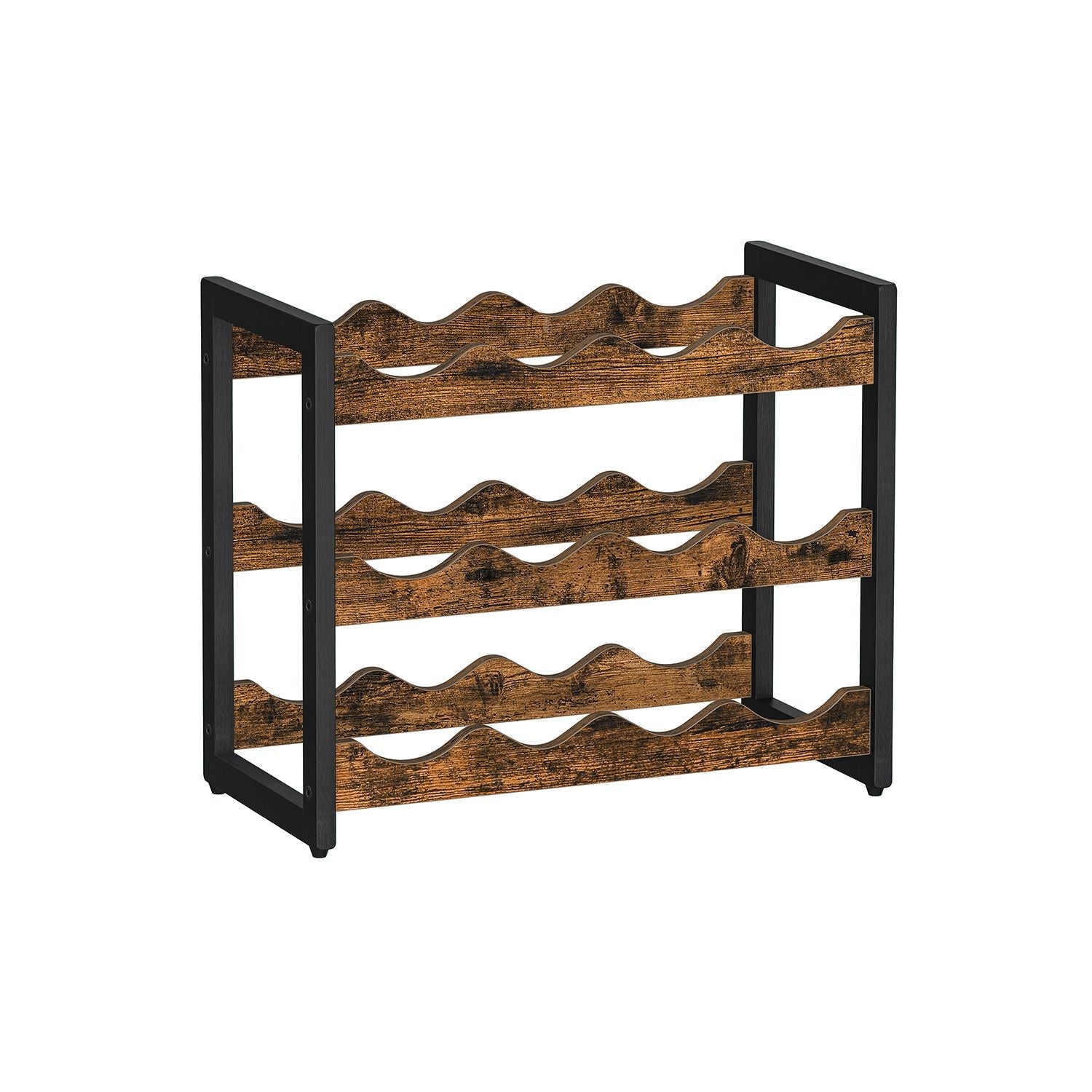 3-Tier Wine Storage Rack – Bamboo – Rustic Brown and Black – Holds 12 Bottles