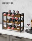 3-Tier Wine Storage Rack – Bamboo – Rustic Brown and Black – Holds 12 Bottles