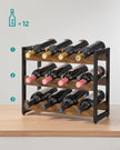 3-Tier Wine Storage Rack – Bamboo – Rustic Brown and Black – Holds 12 Bottles
