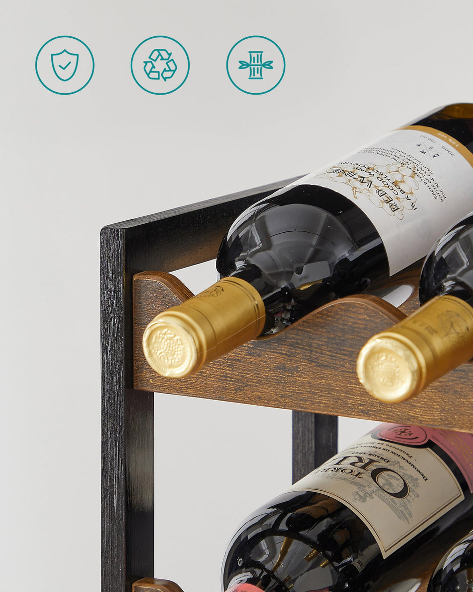 3-Tier Wine Storage Rack – Bamboo – Rustic Brown and Black – Holds 12 Bottles