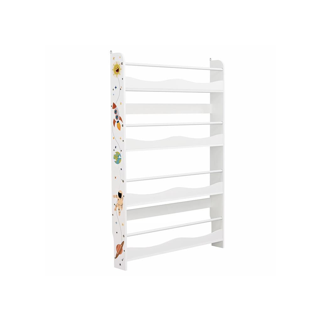 Wall-Mounted Bookshelf – Wood – White – Space-Saving Storage Solution for Kids' Room and Playroom