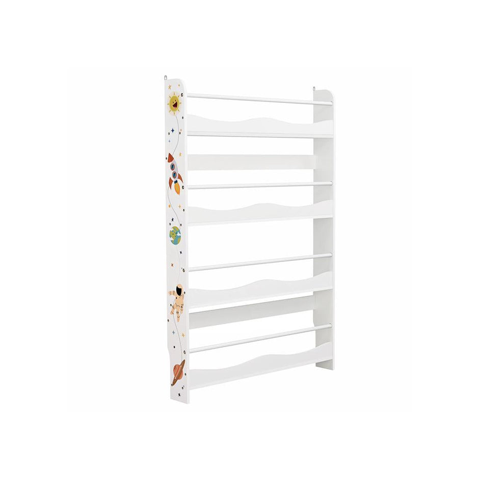 Wall-Mounted Bookshelf – Wood – White – Space-Saving Storage Solution for Kids' Room and Playroom