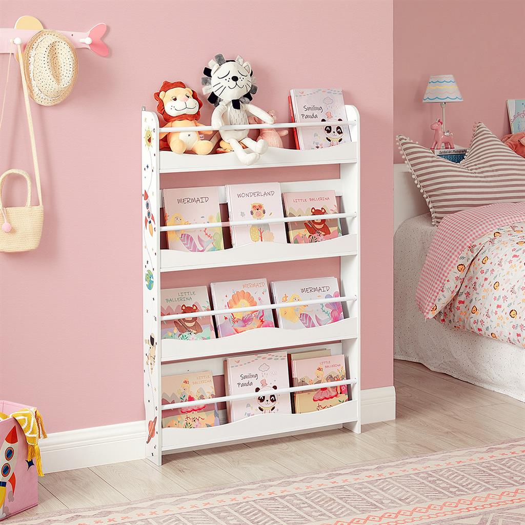 Wall-Mounted Bookshelf – Wood – White – Space-Saving Storage Solution for Kids' Room and Playroom