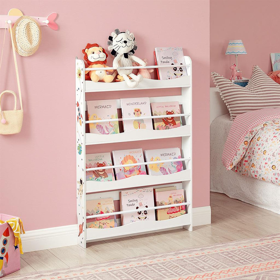 Wall-Mounted Bookshelf – Wood – White – Space-Saving Storage Solution for Kids' Room and Playroom